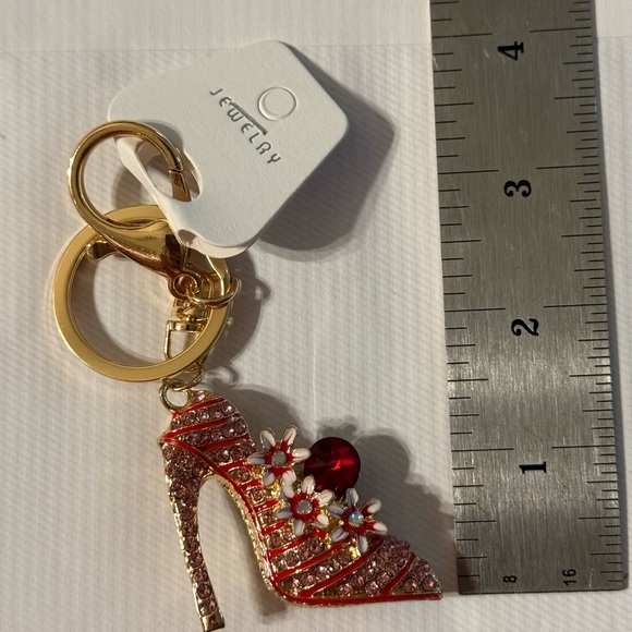 Diamond High Heel Flower Key Ring Rhinestone Crystals Red Fashion Jewelry - Picture 5 of 6